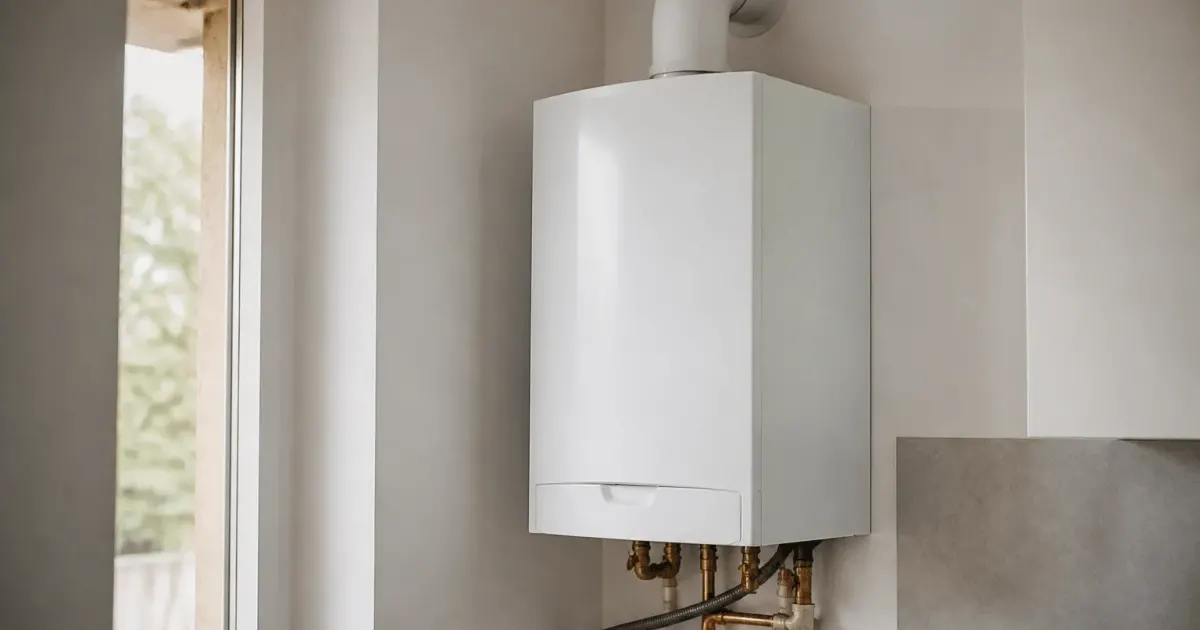Chaudière gaz moderne fixée au mur blanc