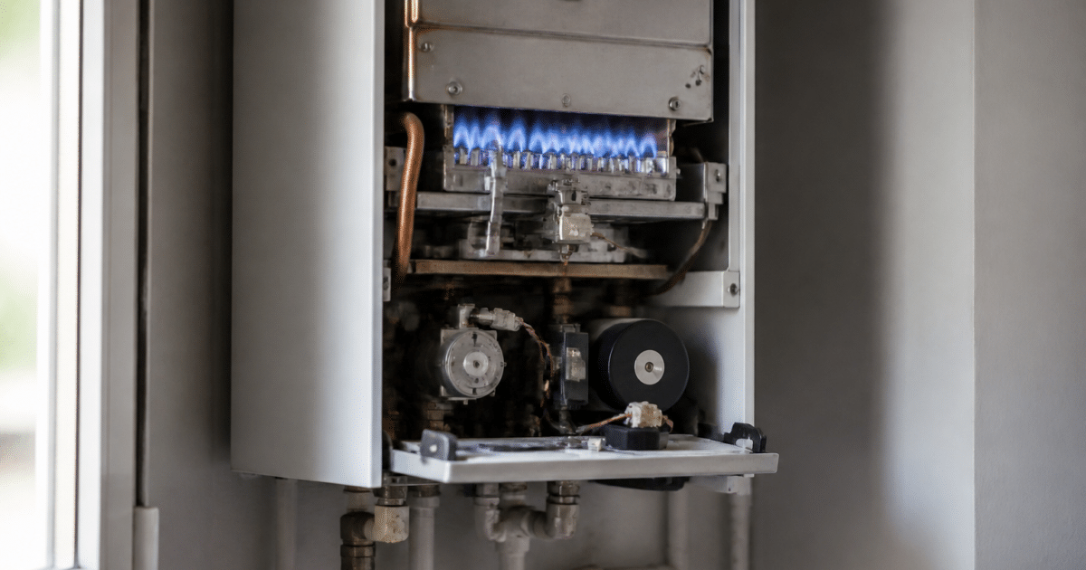 Chaudiere gaz allumee avec flamme active en fonctionnement continu