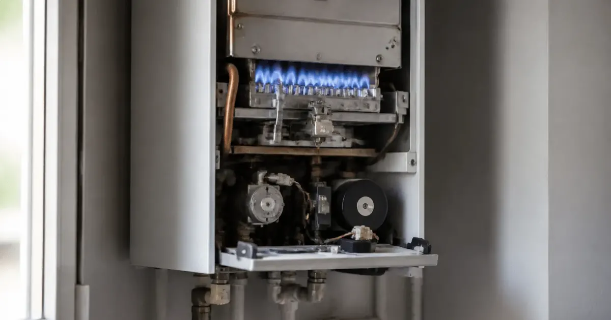 Chaudiere gaz allumee avec flamme active en fonctionnement continu