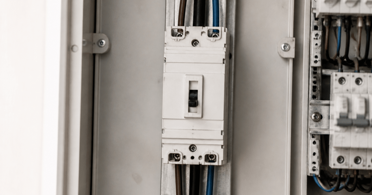 Disjoncteur principal monté verticalement sur rail dans tableau electrique