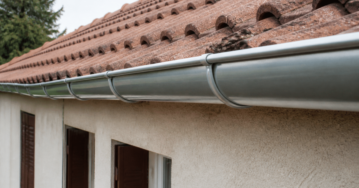 Gouttiere aluminium fixee horizontalement sous rebord toit maison