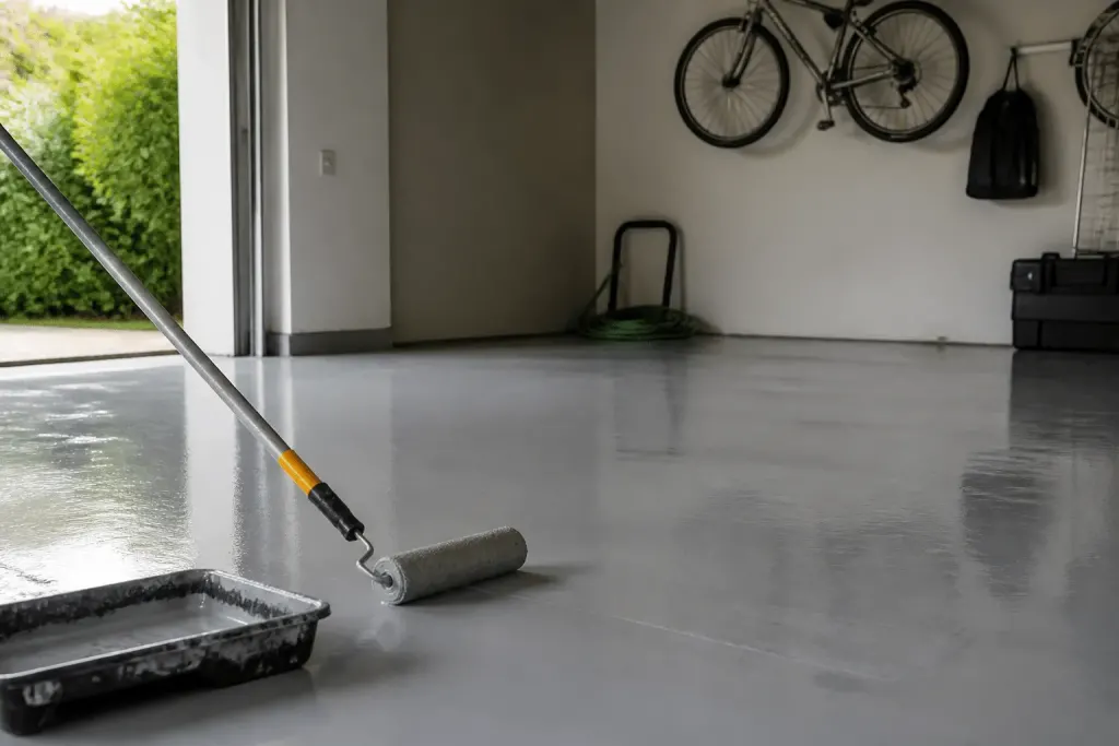Sols de garage avec peinture grise et équipement application
