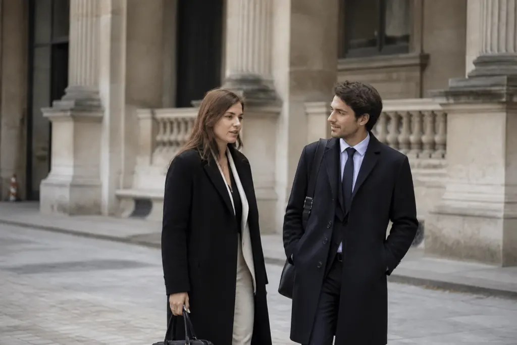 Professionnels diplômés devant bâtiments administratifs parisiens