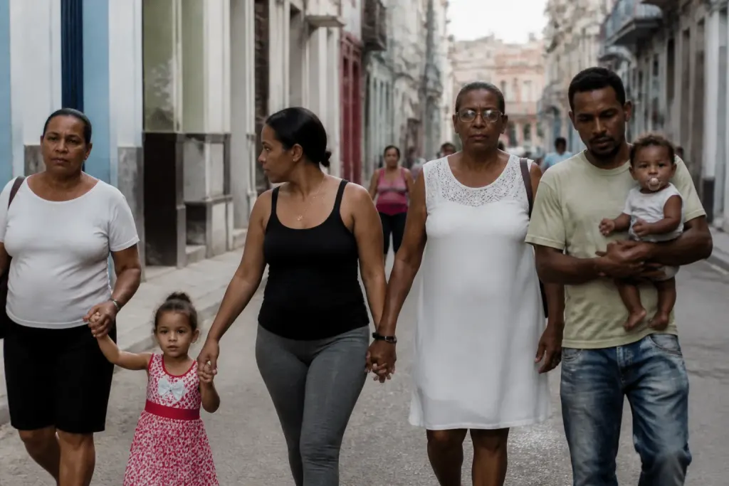 Familles multigenerationnelles dans rue urbaine coloree