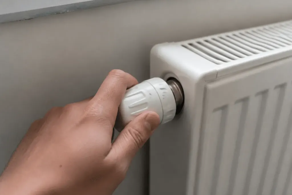 Main tournant molette thermostat graduee de un a cinq