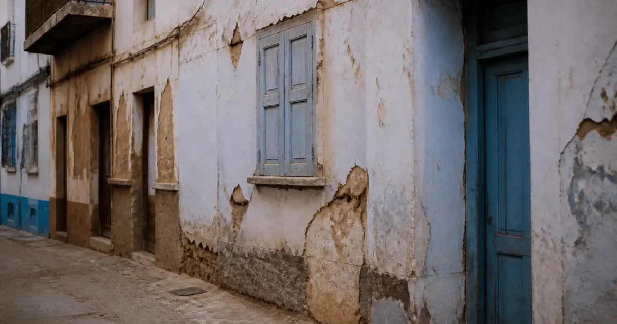 Rues urbaines delabrees avec batiments vetustes et facades deteriorees