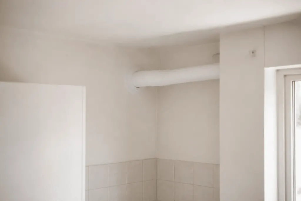 Tuyau ventilation blanc installé mur interieur cuisine