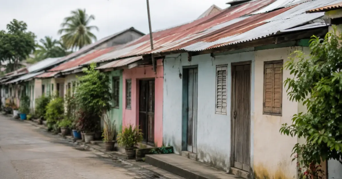 Rangee de maisons basses aux toits en tole